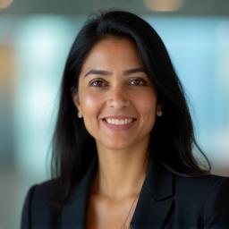 Professional portrait of Dr. Sarah Khan, Lead Engineer at Spectrum Sound Solutions